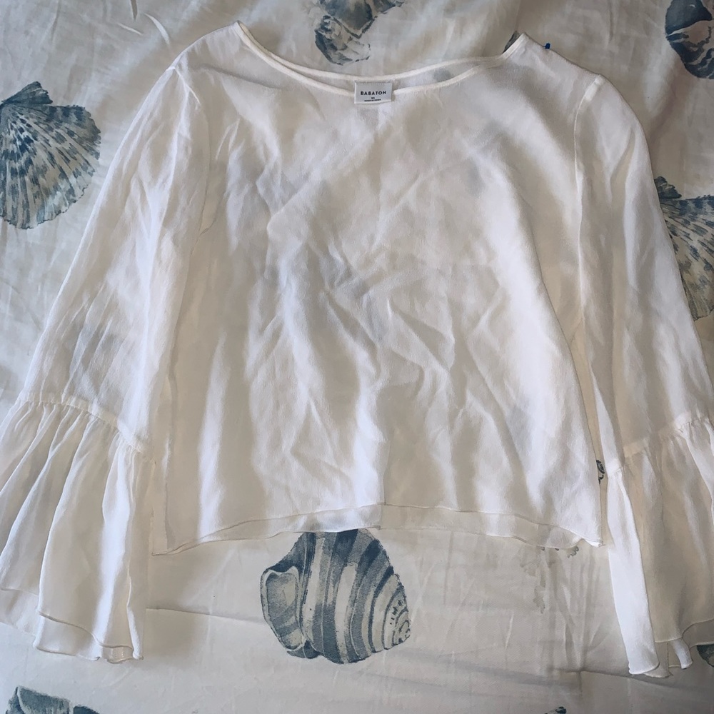 Flare Sleeve Aritzia Babaton White Blouse